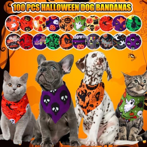 100 Pcs Large Halloween Dog Bandanas Bulk, Pet Costume Accessories - Image 5