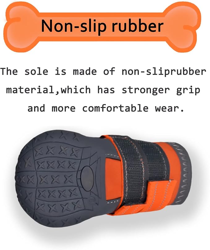 XSY&G Dog Boots,Waterproof Dog Shoes,Dog Booties with Reflective Strips Rugged Anti-Slip Sole and Skid-Proof,Outdoor Dog Shoes for Small Medium Large Dogs 4Pcs Orange-Size 4