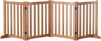 Wooden Freestanding Foldable Dog Gate, 24 Inch Height 4 Panel Pet Gate No Drill for Doorways Stairs, Fully Assembled Indoor Puppy Fence (Brown, 80" W x 24" H)
