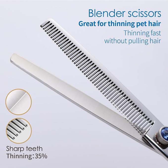 Left Handed Dog Grooming Scissors Kit 7 in Professional Curved Thinning Straight Shears 3pcs Set for Grooming Dogs Cat Pet Japanese 440C Stainless Steel(7.0'' Kit, 4Pcs)
