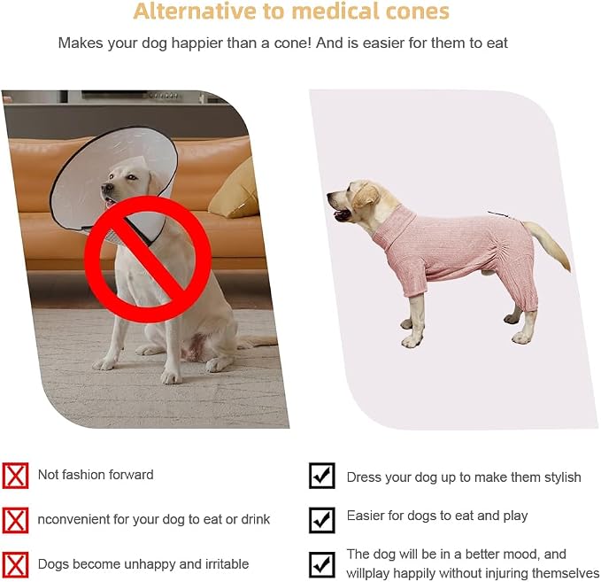 Dog Pyjamas PJS Sweater Clothing and Loungewear Suitable for Medium to Large Breeds of Dogs, Neutering Suits, Extra-Large Stretch Fabric, Four-Legged Dogs Clothes Pyjamas (Sweater Pink, 2XL)