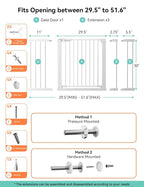 COMOMY 30" Tall Baby Gate for Stairs Doorways, Fits Openings 29.5" to 51.6" Wide, Auto Close Extra Wide Dog Gate for House, Pressure Mounted Easy Walk Through Pet Gate with Door, White | Auto Close Extra Wide Dog Gate for House, Pressure Mounted Easy W...
