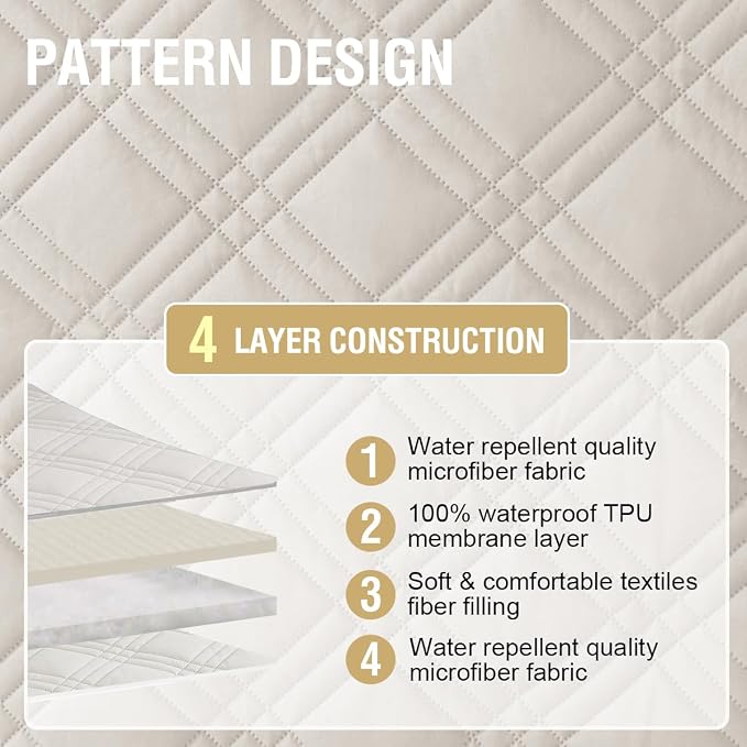H.VERSAILTEX 100% Waterproof Sofa Covers for 3 Cushion Couch Modern Sofa Cover for Dogs XL Couch Covers for Oversized Sofa with Elastic Straps (Oversized Sofa, French Oak/Beige)
