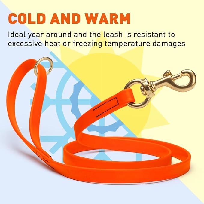 Viper Biothane K9 Working Dog Leash Waterproof Lead for Tracking Training Schutzhund Odor-Proof Long Line with Solid Brass Snap for Puppy Medium and Large Dogs 4ft, Hunter Orange