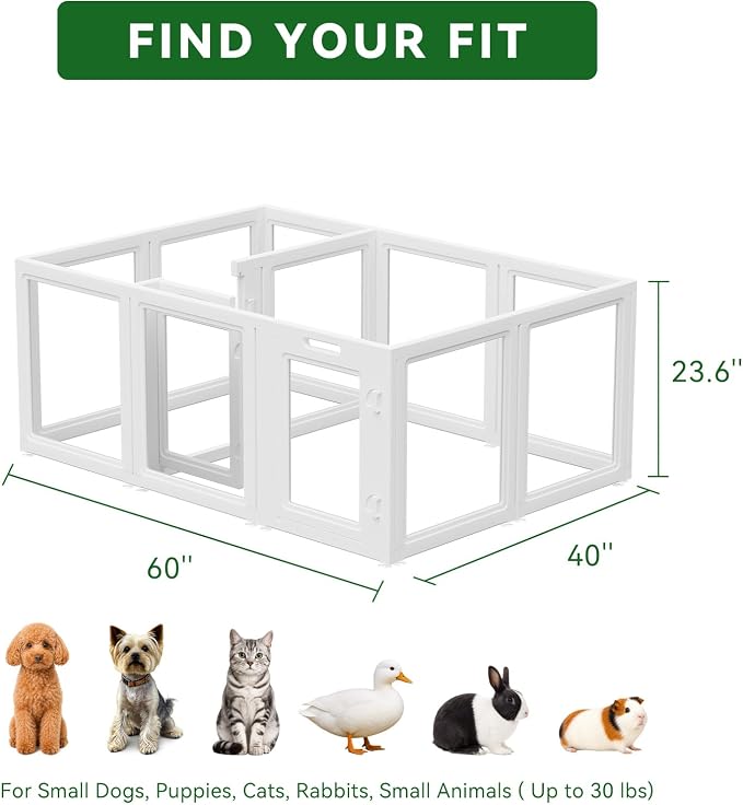 EVERFRONT Clear Acrylic Dog Playpen - Transparent Dog Play Pen - Easy Assemble Acrylic Dog Enclosure - Puppy Playpen, Cat Playpen, Small Animal Playpen, Dog Fence Indoors (24", 2 Gates + 10 Panels)