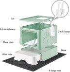 Medario Cat Litter Box with X-Large Litter Mat and Scoop(Upgrade Green) | Large Covered Litter Box with Lid, Enclosed Kitty Box,Front Top Entry Exit, Odor Control Easy to Clean