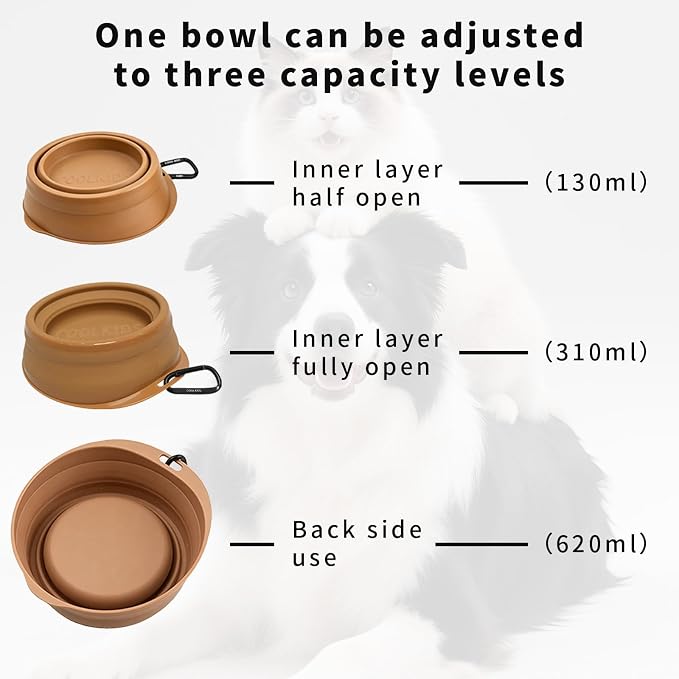 Cool Kids Collapsible Dog Bowl Travel Portable Anti-Tip Double-Sided | 2-In-1 Slow Feeder & Hydration, Catnip Scent, Abs+Tpe Sturdy Build, Fits Small Medium Pups, Hiking Camping Gear