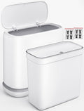 Small Bathroom Trash Can with Lid, Dog Proof Slim Press Top Garbage Can, White Plastic Narrow Waste Basket, for Bathroom Bedroom Office 2 Pack Set with 4.8 Gal and 3.3 Gal
