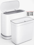 Small Bathroom Trash Can with Lid, Dog Proof Slim Press Top Garbage Can, White Plastic Narrow Waste Basket, for Bathroom Bedroom Office 2 Pack Set with 4.8 Gal and 3.3 Gal