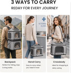 HOVONO Detachable Double Cat Backpack Carrier for 2 Pets | Pet Backpack Carrier for Small Cats & Dogs, Perfect for Traveling/Hiking /Camping/Vet Visits, up to 16 lbs Each, Grey