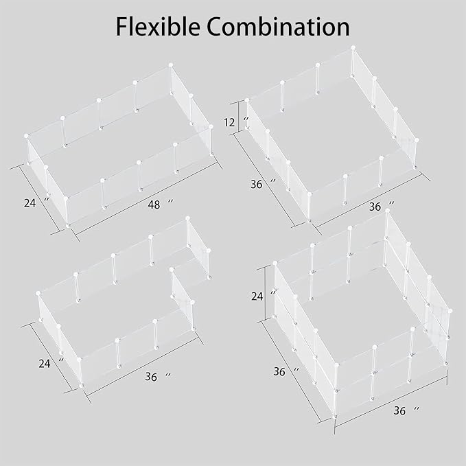 LURIVA Transparent Clear Small Animal Playpen, Guinea Pig Cages, Puppy Dog Playpen, Pet Playpen, Rabbit Bunny Indoor Fence Pen Enclosure, White Clear Plastic Playpen,12X12 Inch, 12Panels