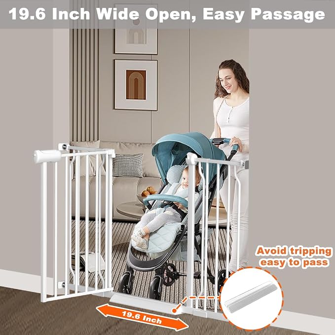 Fairy Baby 48-53 Inch Extra Wide Baby Gates Auto Close Child Safety Gates | Metal Banister for Stairs Doorways Hallway, Indoor Walk Through Pressure Mounted Pet Gates for Kids Pets, Double-Lock, White