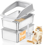 23.6"x15.7"x13.78" Stainless Steel Sifting Litter Box, XXL Sifting Cat Litter Box for Pine Pellets with 8" Deep Pan, High Sides Metal Litter Box for Big Cats, Easy-to-Clean