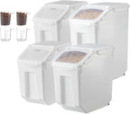 VEVOR Rice Storage Container, 3.5Gal/15Lx2 + 4.5Gal/20Lx2 Large Dog Food Dispenser Bin, Kitchen Ingredient Grain Cereal Bin, Pet food Containers with Wheels, 4 Measuring Cups, Airtight Lid, 4 Pack