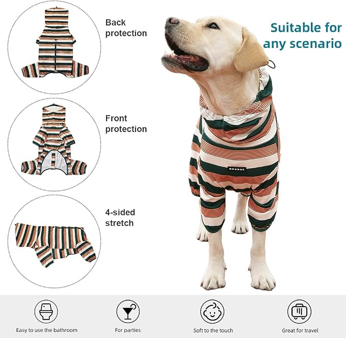 Dog Pajamas for Large Dogs,Extra Large Stretch, Suitable for Adult, Medium-Sized Dogs, Large Pet Jumpsuit Four-Legged Dog Clothes, Pet Clothing. (Yellow-Green Bar, 5XL)
