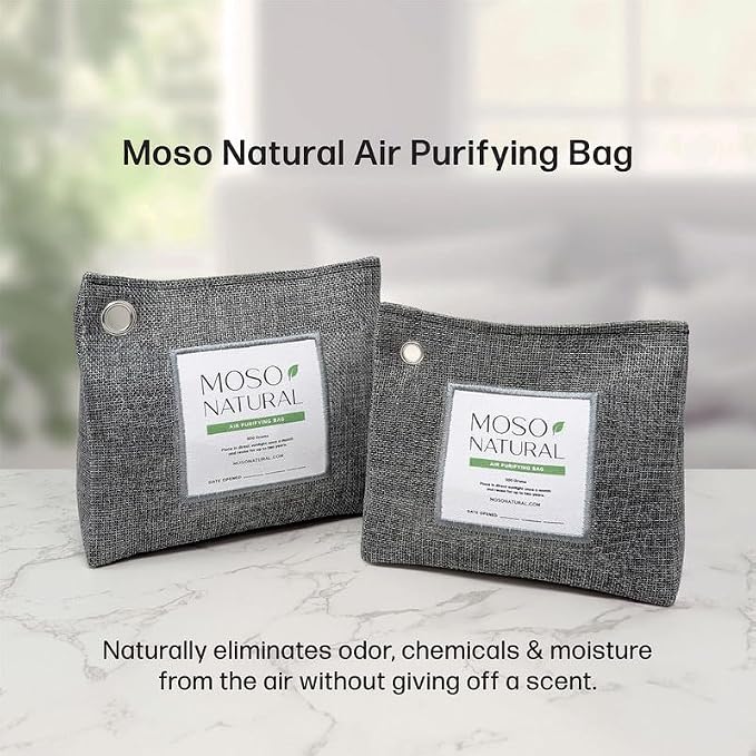 Moso Natural Air Purifying Bag 600g (2 Pack) Premium Charcoal Odor Absorber & Room Deodorizer for Large Spaces — Lasts 2 Years, Bedroom, Basement, Pet Odor Eliminator for Home, Bamboo Charcoal Bag