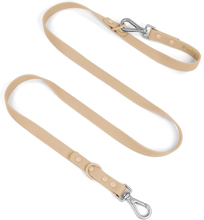 Wisedog Waterproof Dog Leash, Sand Color, 5 ft × 3/4 in | Adjustable, 2 Metal Swivel Hooks, Easy to Clean, For Small, Medium, Large breed Dogs