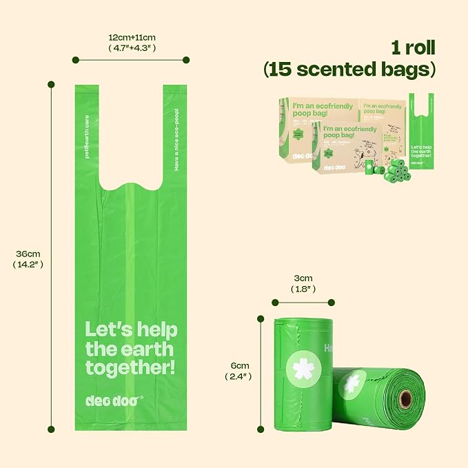 Deo Doo Dog Poop Bags with Handles, 270 Counts, Sakura Scented | Leak Proof Extra Thick, Easy-Tie, Tear-Resistant, 18 Refill Rolls for Small Medium Dogs and Cats