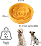 8.25'' Ceramic Slow Feeder Dog Bowls - Petal Shape Modern Dog Food Dish for Medium and Large Breeds, Puzzle Maze Bowl to Slow Down Eating, Anti-Gulping, Dishwasher & Microwave Safe, Yellow