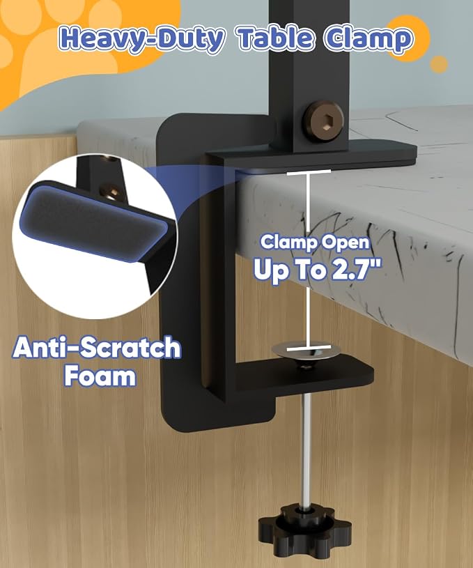 Dog Grooming Arm with Clamp for Small Dog, Adjustable Height to 33in, Pet Grooming Arm for Table with 1 Loop Noose & 2 No Sit Haunch Holder for Home & Store Nail Trimming (Table Not Include)