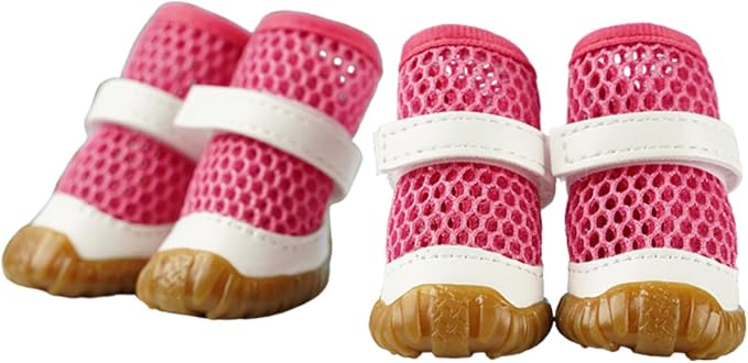 HDKUW Dog Shoes for Hot Pavement,Mesh Breathable Waterproof Dog Booties,Anti-Slip Sole and Skid-Proof Paw Protector,Outdoor Hiking Dog Boots for Small Medium Dogs Pink 1#