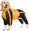Dog Raincoat, 4 Leg Waterproof Dog Rain Jacket with Hood, Orange L | Rain Coat For Small Dogs, Doggy Poncho With Leash Hole, Snap Buttons, For Rainy Snowy Weather Walks, Hiking, Camping