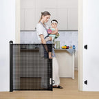 COMOMY Retractable Baby Gate for Stairs, 0-55" Mesh Dog Gate for House Doorways Hallways, 33" Tall Extra Wide Child Safety Gate for Kids Pets, Indoor and Outdoor (Black) | 33" Tall Extra Wide Child Safety Gate for Kids Pets, Indoor and Outdoor (Black)