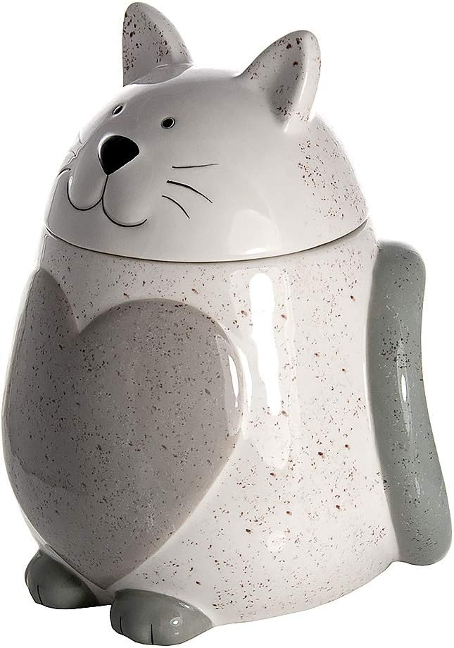 SPOTTED DOG GIFT COMPANY Ceramic Cookie Jar with Lid, Large Cat Treat Container for Cookies & Biscuits, Cute Novelty Kitchen Storage for Countertop, Gifts for Cat Lovers - 43oz White