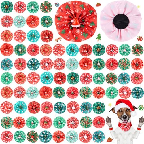 Sumind 80 Pcs Christmas Dog Collar Bows Bulk Xmas Bow Ties Flowers Charms Grooming for Small Medium Large Dogs Cats Pet Holiday Party Decoration Costume Supplies by Sumind