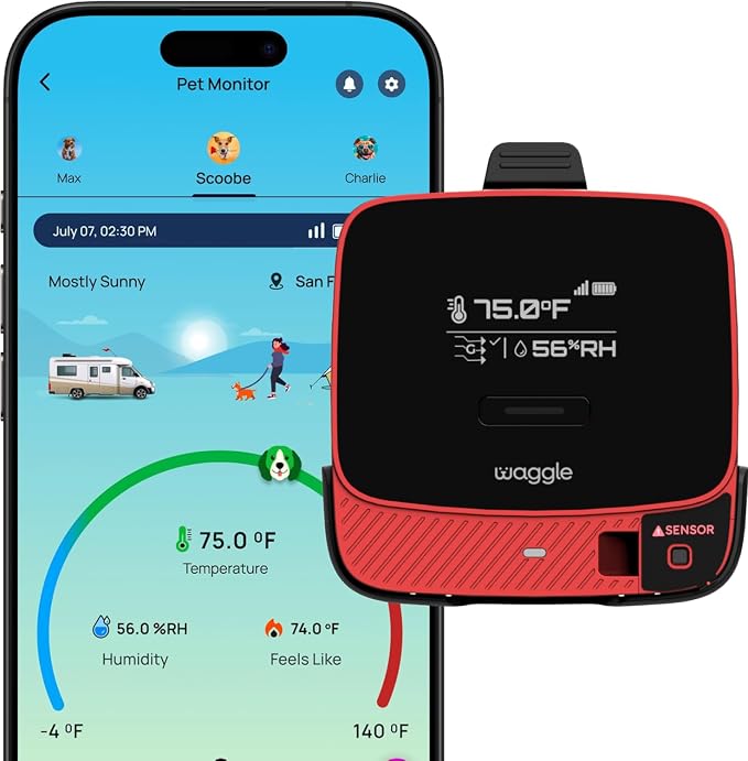 Waggle RV Pet Temperature Monitor with RVSentry Geofence Alert, 4G Cellular, No WiFi Required, Real-Time App Monitoring, Power Outage Alerts via SMS & Email, Subscription Required