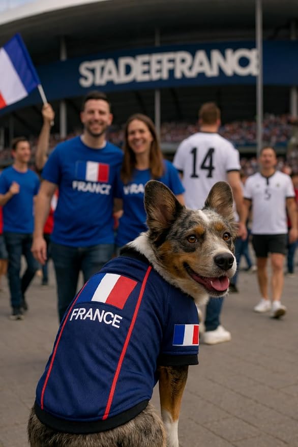 Parisian Pet Team France Dog Jersey - Breathable Mesh Puppy Football Jersey - Lightweight Stretch Sporty Dog Clothes - Summer Shirts for Large Dogs - Soccer Jersey for Dogs - Sportswear Pet Clothes