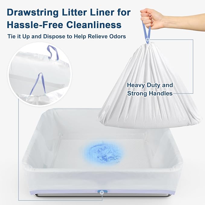 SuzziPaws XL Stainless Steel Sifting Litter Box for Pine Pellets Multi-Cats | 23.6" x 15.7" x 6" Open Top Sifting Litter Box with Pee Pads and Liners for Odor Control with Easy-Clean Tray