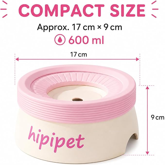 Dog Water Bowl No Spill with Floating Disk,Floating Pet Water Bowl for Dogs and Cats, for Travel and Home (Pink+White(600ml))