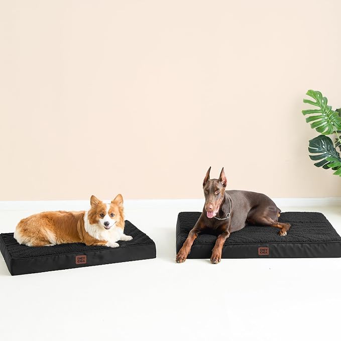 EHEYCIGA Orthopedic Dog Bed Large with Removable Washable Cover,Black,36x27 | Egg Crate Foam Support,Durable Oxford fabric,Non-Slip Bottom,Machine Washable,Soft Waterproof Plush Pet Bed Mat For Crate