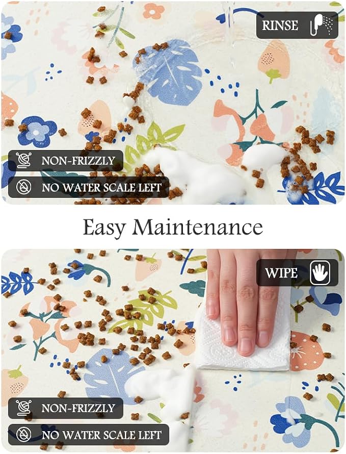 Pet Feeding Mat-Absorbent Dog Mat for Food and Water Bowl-No Stains Quick Dry Water Dispenser Mat-Dog Accessories Pet Supplies-Bowl for Messy Drinkers（LIGHTFLOWERS,12"x19"