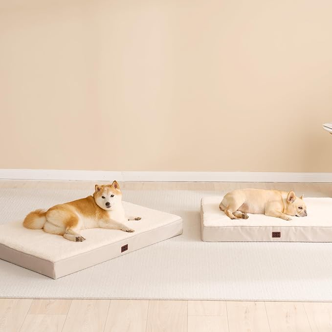 EHEYCIGA Orthopedic Dog Bed Large with Removable Washable Cover,Camel,35x23 | Egg Crate Foam Support,Durable Oxford fabric,Non-Slip Bottom,Machine Washable,Soft Waterproof Plush Pet Bed Mat For Crate