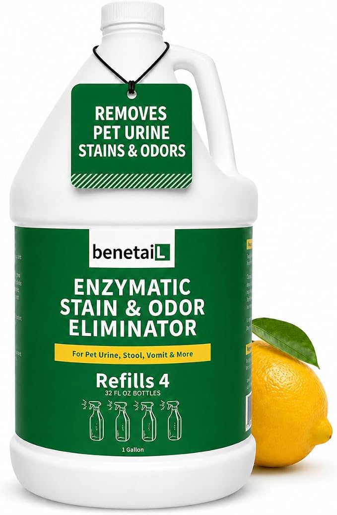 | Pet Enzymatic Stain & Odor Eliminator for Strong Odors Around the Home - Carpet Cleaner for Dog & Cat Urine - Gallon Jug