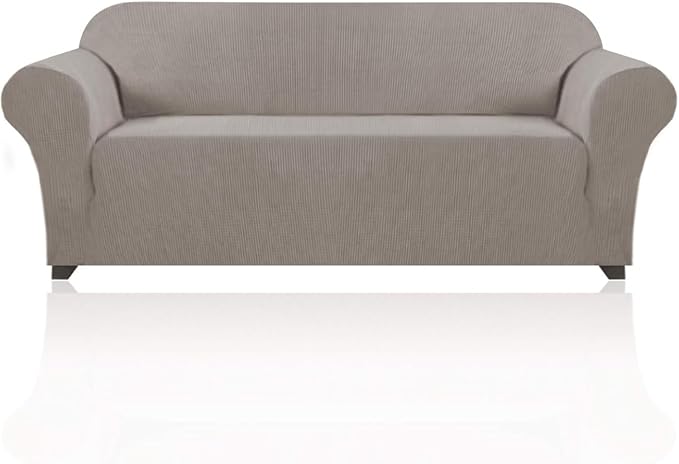 Stretch Sofa Cover Slipcover Couch Covers for 3 Cushion Couch Furniture Protector Sofa Covers with Non Slip Elastic Bottom Dogs Pet Friendly Fitted(Large Sofa 90"-100",Taupe)