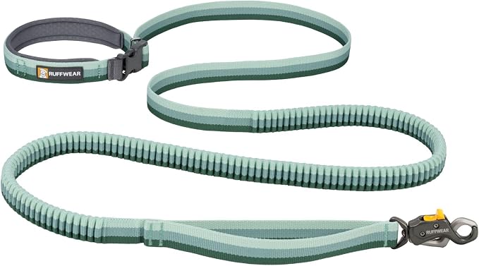 Ruffwear, Roamer Lock Dog Leash, Hands-Free Waist Option, Auto-Locking Talon Clip, Shock-Absorbing Stretch, Padded Handle, Traffic Handle, Trail-Tough for Any Adventure, River Rock Green, 5.5'-7'