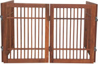 Urnporium Freestanding Wooden Dog Gate Foldable Indoor Pet Gate No Drill Expandable Barrier for Doorways Stairs Hallways Portable Wood Fence for Small Dogs & Puppies (Brown Pet Gate, 4 Panel 24" Tall)