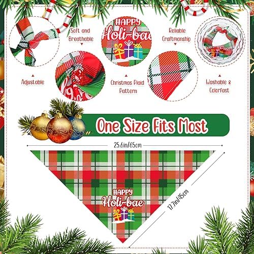 Abbylike 50 Pcs Christmas Plaid Dog Bandanas for Large Small Dog - Image 2