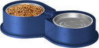 Newget 304 Stainless Steel Dog Bowl Set, 24oz Foldable Pet Dishes, Blue | Dual Food & Water Pet Bowl, Anti-Skid, Keeps Food Fresh, Easy to Install, for Small - Large Dogs/Cats - Indoor & Outdoor Use