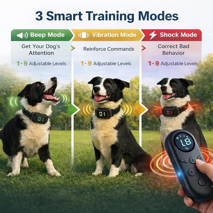 Dog Training Collar with Remote for Small & Medium Dogs (10–100lbs), 1300FT Range, 3 Training Modes (Beep/Vibration/Safe Shock), 9 Levels, Rechargeable Waterproof E-Collar
