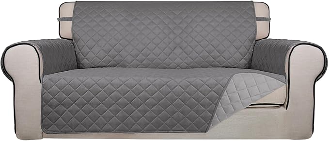 PureFit Reversible Quilted Couch Covers for Dogs Loveseat Sofa Cover 54" | Gray/Light Gray, Water Resistant Couch Protector, Washable Pet Couch Cover with Non Slip and Elastic Straps For Kids