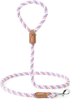 Mile High Life Rainbow Dog Leash Braided Cotton Rope w Leather-Wrapped Ends | Rust-proof 360° swivel clasp, Heavy-duty for medium/large breeds. Great for weddings, daily walks (5FT, 1/2", Pink/Purple)