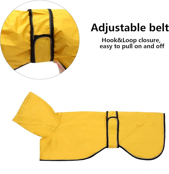 Greyhound Whippet Raincoat Waterproof with Reflective Stripe high Neck fit for Italian Greyhounds Whippets Long Back Breeds - Yellow - XXL