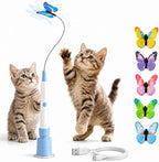 Rechargeable Butterfly Cat Toy for Indoor Cats, Electric Cat Wand with Suction Cup Base, 2 Play Modes, Self-Play & Handheld Cat Wand with 5 Cloth-Buckle Butterfly Refills, Blue