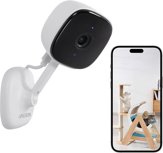 AMOROM Indoor Security Camera, Baby/Kids/Elderly/Dog/Cat Camera | AI Smart Detection & Alarm, 2-Way Audio, Night Vision, 2.4G WiFi App Control, Cloud & SD Card Storage, 1 Pack
