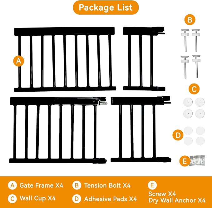 SHYUJAJIE Dog Gate for Small Dogs,18" Height Short Dog Gate | Adjustable 18-48" Small Pet Gate for doorways,Low Pet Gate to Step Over,Pressure Mounted for Doorways & Stairs,Black