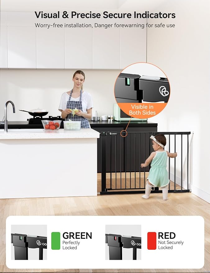 COMOMY 30" Tall Baby Gate for Stairs Doorways, Fits Openings 29.5" to 46" Wide, Auto Close Extra Wide Dog Gate for House, Pressure Mounted Easy Walk Through Pet Gate with Door, Black | Auto Close Extra Wide Dog Gate for House, Pressure Mounted Easy Wal...